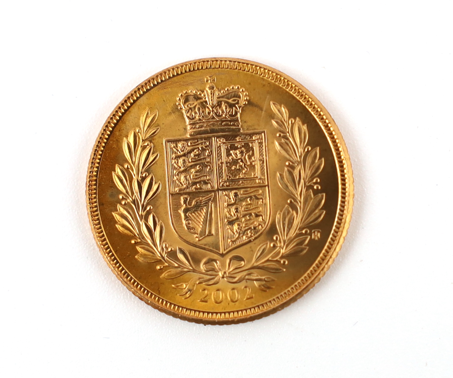 British Gold Coins, Elizabeth II sovereign, 2002, rev. Shield, BUNC (S4431)